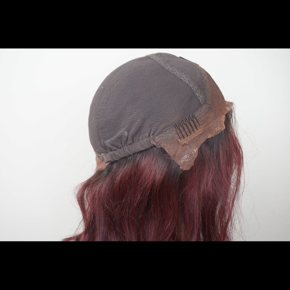 Ombré Burgundy + Black Straight Lace Front Bob Wig - Picture 7 of 8